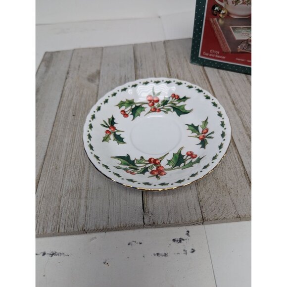 Vintage A Cup Of Christmas Tea Cup Saucer Bone China Waldman House Hegg in Box - Picture 7 of 10